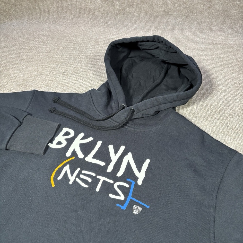Nike Brooklyn Nets Hoodie Sweatshirt Mens L Pullover Black Club Fleece Logo NBA